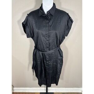 Lauren Ralph L18523 Women's Sateen Short Sleeve Shirtdress Black Dress Size 2P